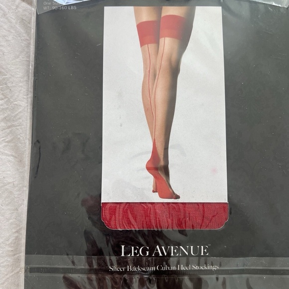 LOT OF 2 CUBAN HEEL STOCKINGS NEW FULL FASHION RED/BEIGE + BLACK/BEIGE One Size - Picture 3 of 6